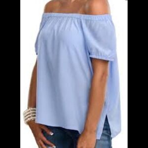 Purple Snow Blue and White Striped Shoulder Top